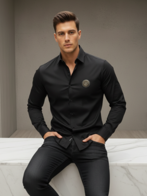 Armani Balmain Original Premium Black Shirt Designer with Signature Premium Quality Shirt