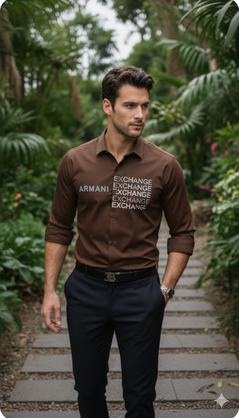 Originail Amrani Exchange Brown Elegant Men’s Shirt | Office Wear & Night Party - Image 4