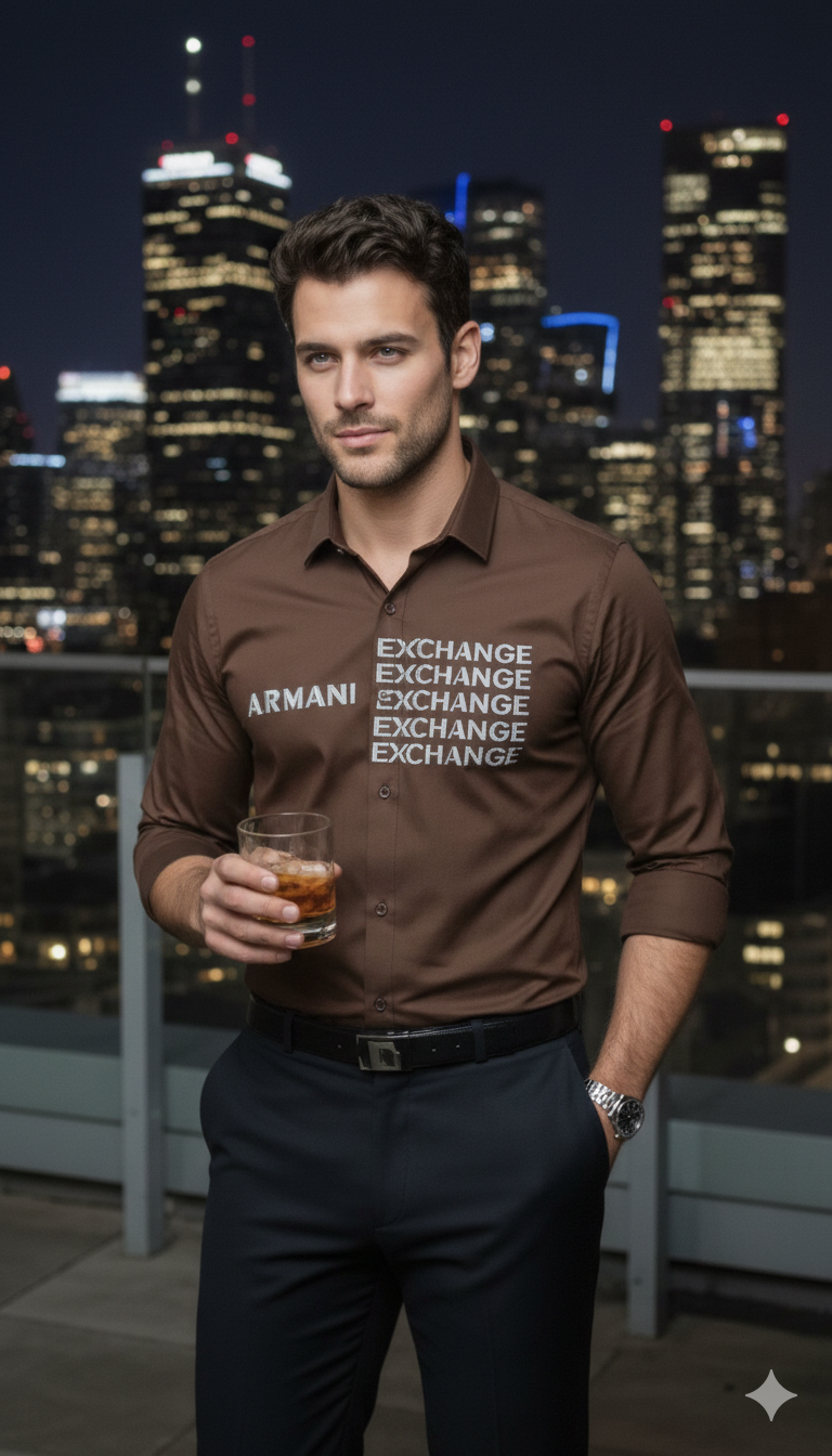 Originail Amrani Exchange Brown Elegant Men’s Shirt | Office Wear & Night Party - Image 3