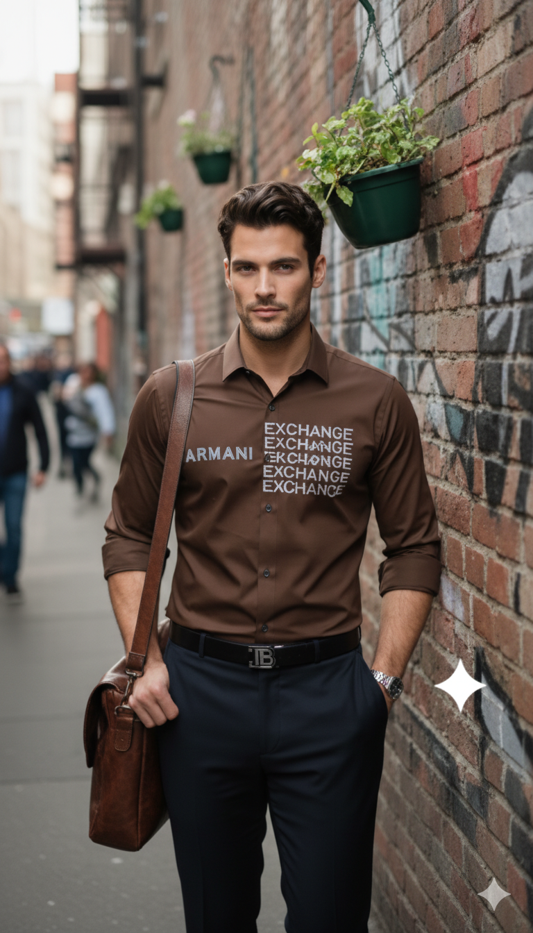 Originail Amrani Exchange Brown Elegant Men’s Shirt | Office Wear & Night Party - Image 2