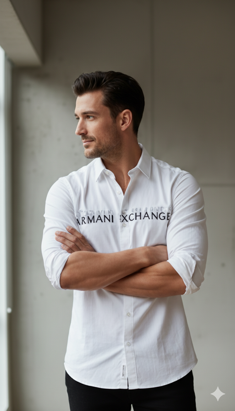 Branded Original Armani Exchange White Shirt for Men – Premium Slim Fit Cotton Casual Shirt - Image 4