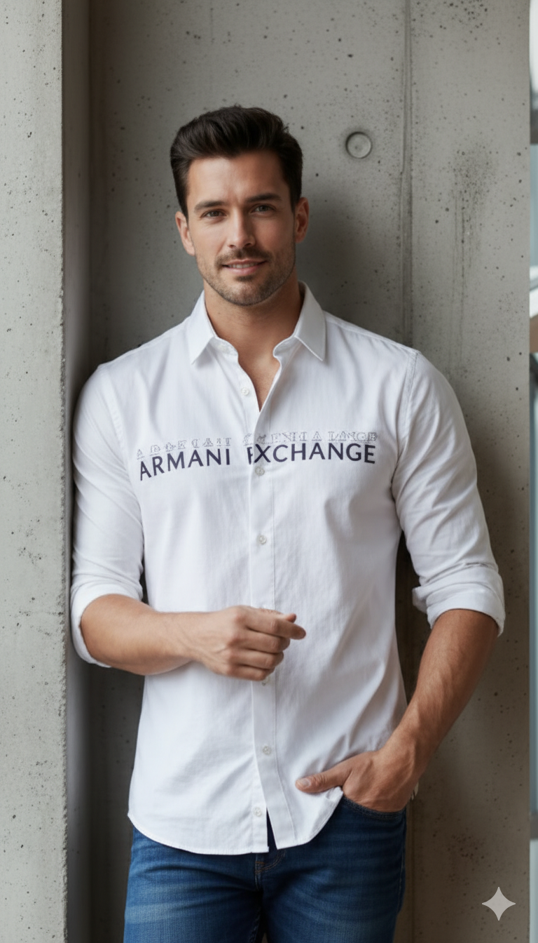 Branded Original Armani Exchange White Shirt for Men – Premium Slim Fit Cotton Casual Shirt - Image 5