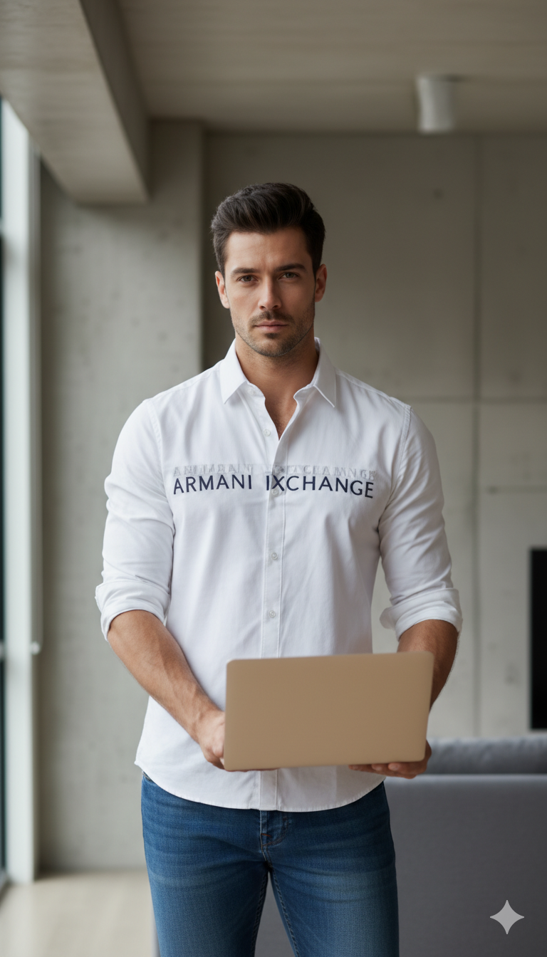 Branded Original Armani Exchange White Shirt for Men – Premium Slim Fit Cotton Casual Shirt - Image 6