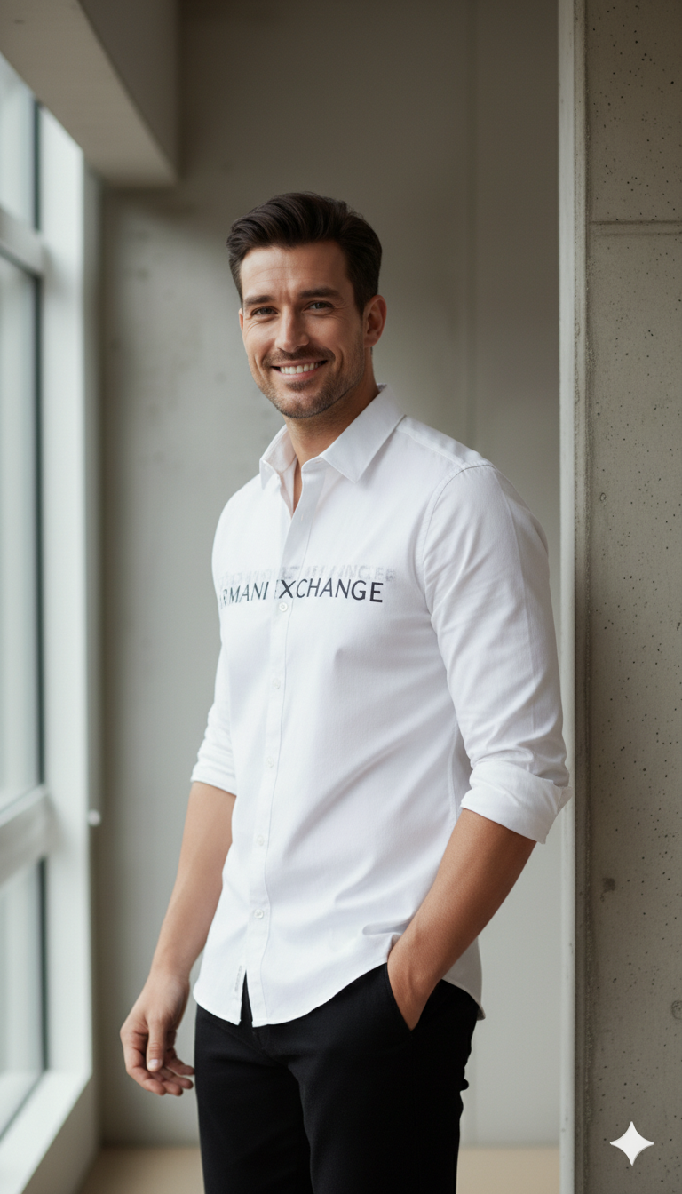 Branded Original Armani Exchange White Shirt for Men – Premium Slim Fit Cotton Casual Shirt - Image 2