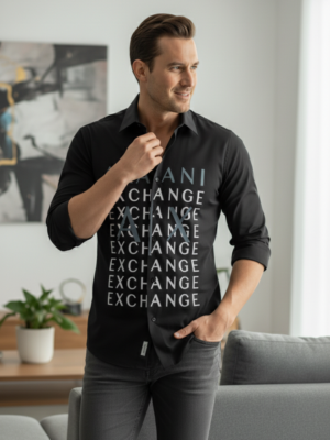 Armani Exchange Branded Shirt Print Slim Fit Premium Shirt for Men