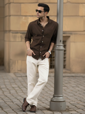 Drezola Best Oxford Premium Solid Brown Casual Shirt with Modern Slim Fit