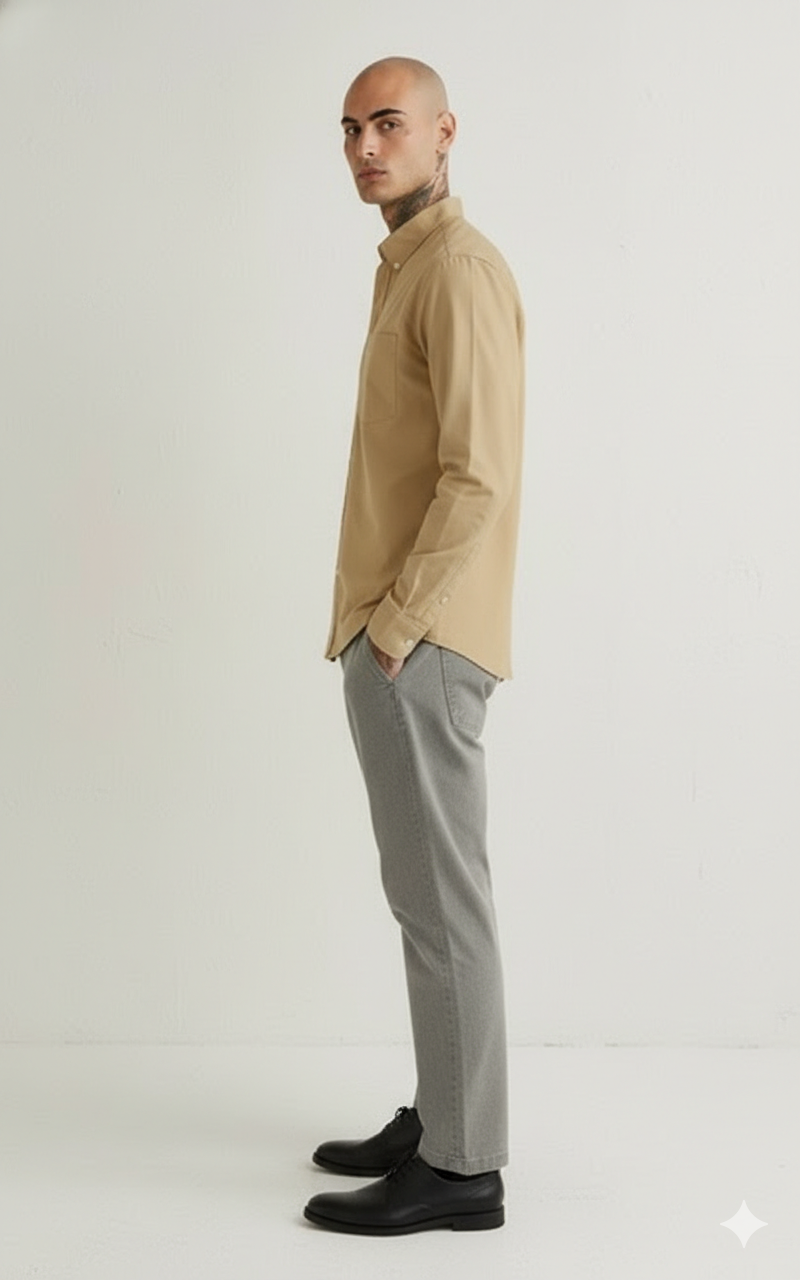 Drezola Best Oxford Men’s Premium Beige Cotton Shirt – Classic Solid Full Sleeve Casual Wear - Image 4