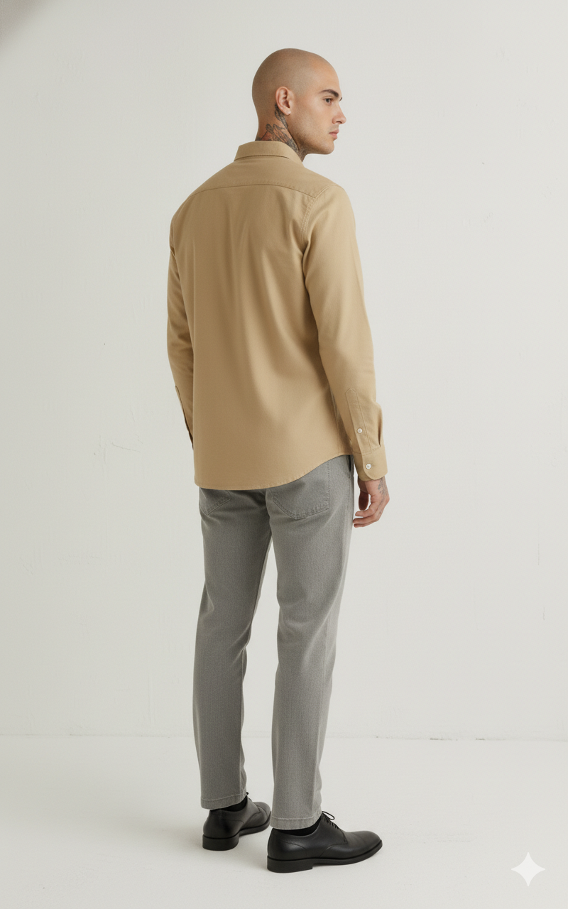 Drezola Best Oxford Men’s Premium Beige Cotton Shirt – Classic Solid Full Sleeve Casual Wear - Image 5