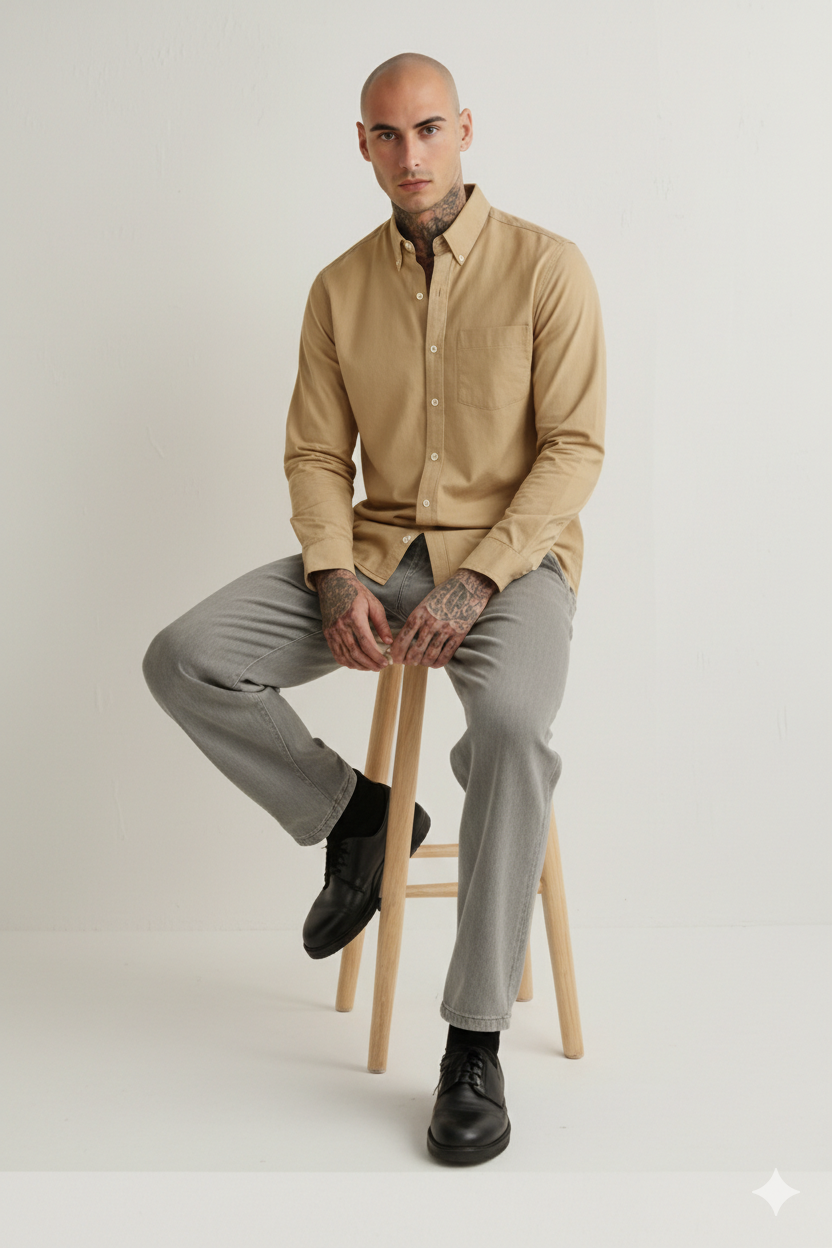 Drezola Best Oxford Men’s Premium Beige Cotton Shirt – Classic Solid Full Sleeve Casual Wear - Image 2