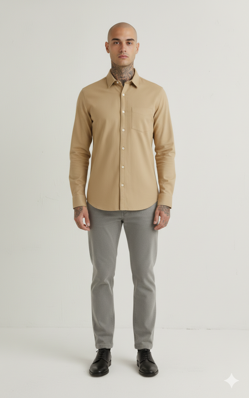 Drezola Best Oxford Men’s Premium Beige Cotton Shirt – Classic Solid Full Sleeve Casual Wear - Image 6