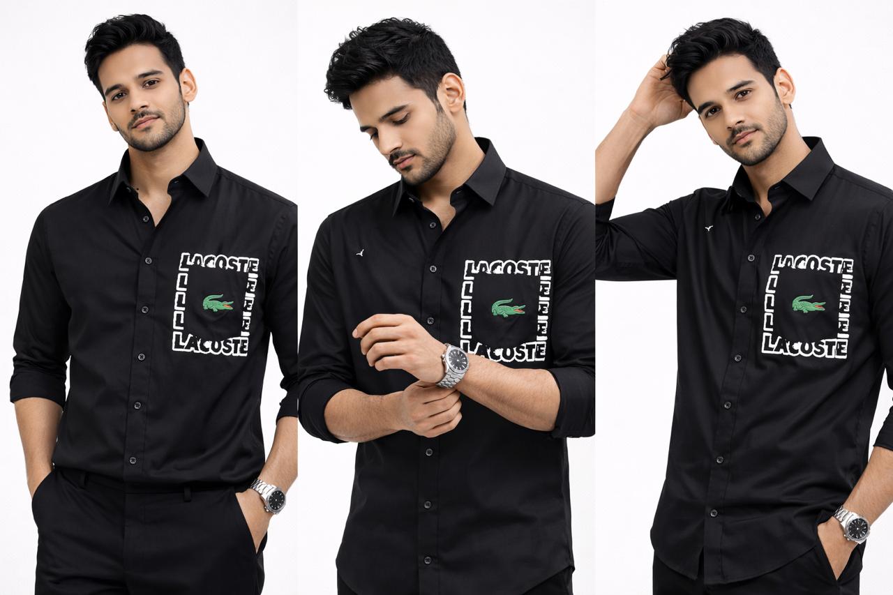 Lacoste Men’s Black Signature Logo Cotton Shirt | Slim Fit | Premium Casual & Formal Wear - Image 2