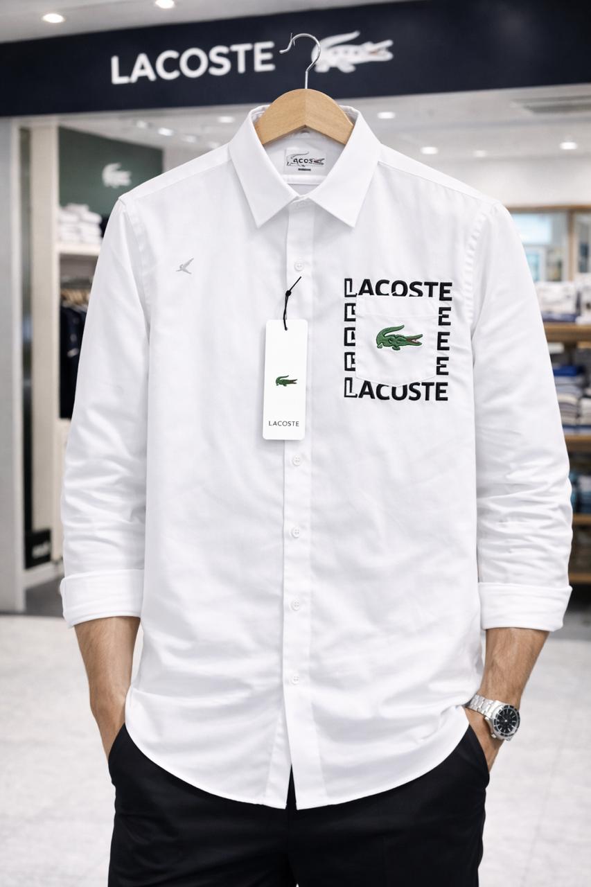 Lacoste Men’s White Signature Logo Cotton Shirt | Slim Fit | Premium Casual & Formal Wear - Image 2