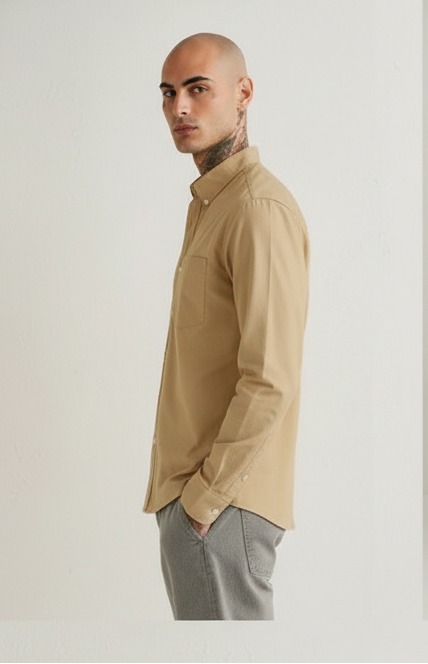 Drezola Best Oxford Men’s Premium Beige Cotton Shirt – Classic Solid Full Sleeve Casual Wear