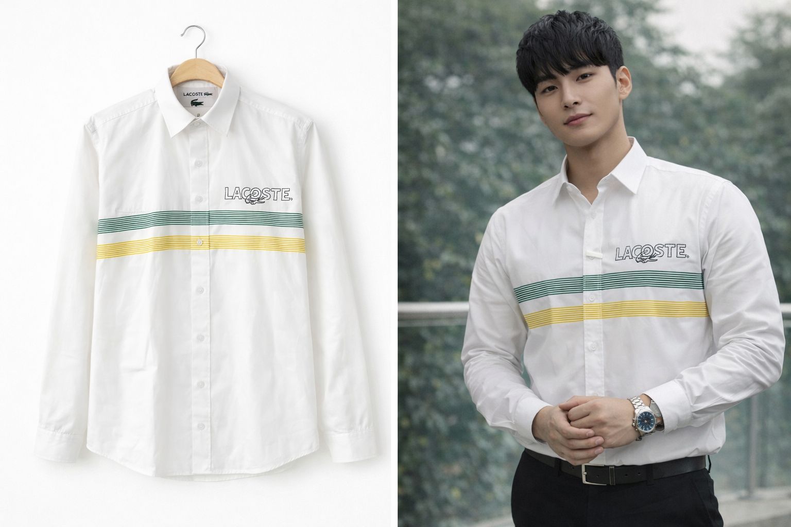 Premium Lacoste Men’s White Striped Cotton Shirt | Signature Logo | Slim Fit Premium Wear - Image 3