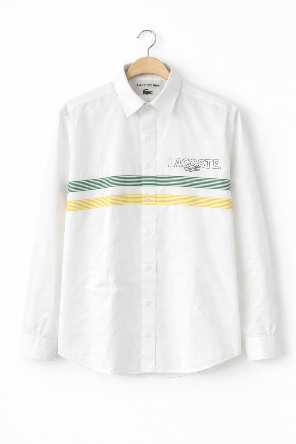 Premium Lacoste Men’s White Striped Cotton Shirt | Signature Logo | Slim Fit Premium Wear - Image 2