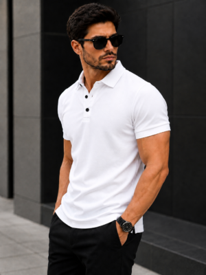 Men’s Premium White Polo T-Shirt – Slim Fit Casual Wear